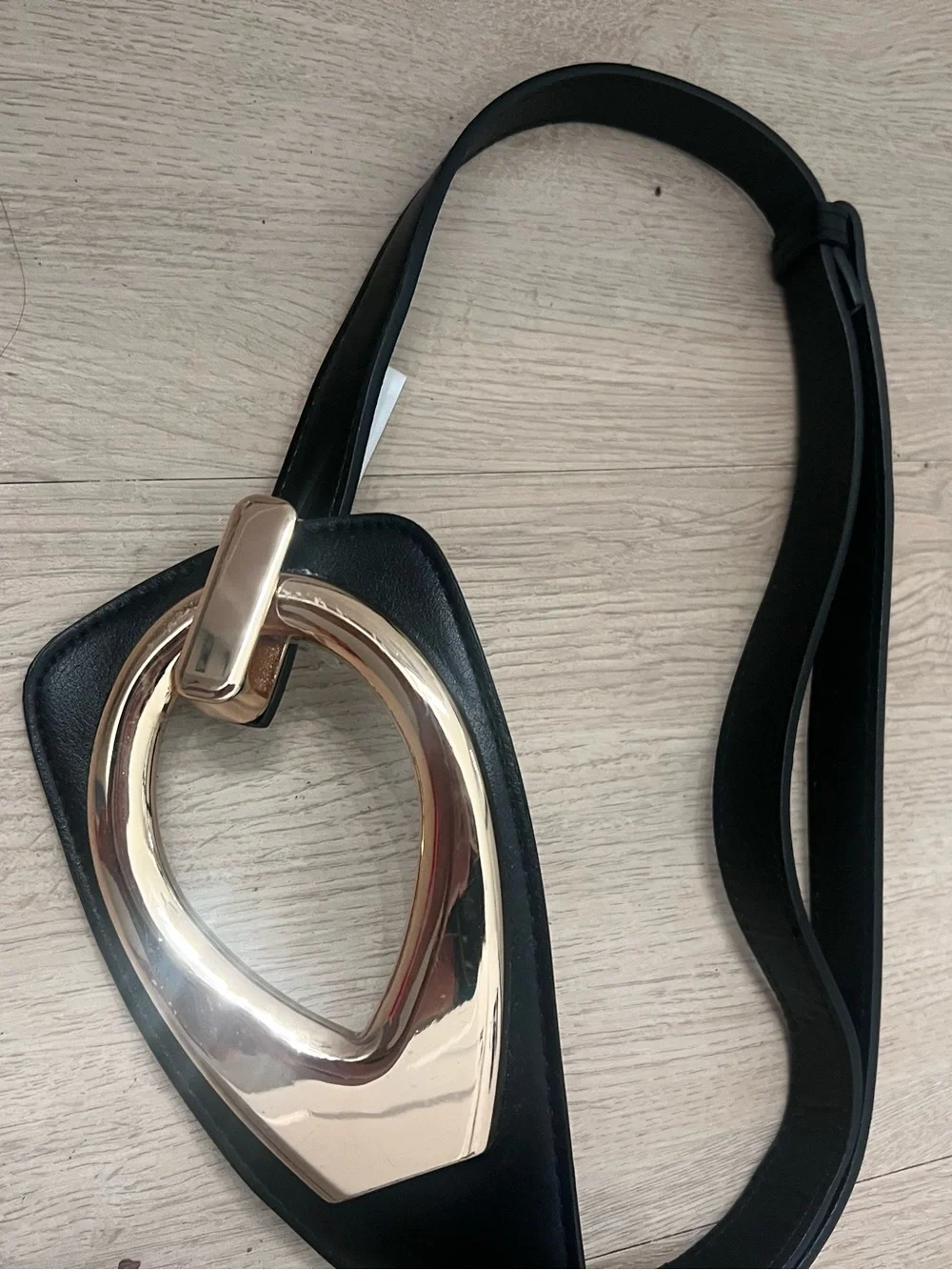 Fashion‎ Nova Black Wide Waist Belt with Gold Oval Buckle